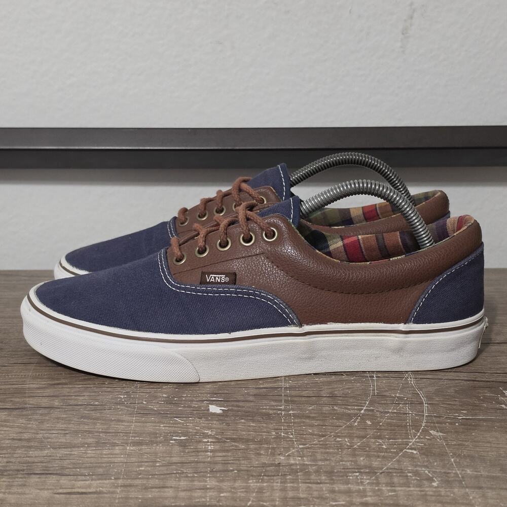 Vans Era Men's Leather Plaid Canvas Athletic Skate Shoes Size 9.5 Blue/Brown
